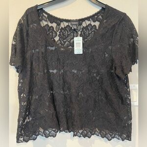 NWT Torrid Black Lace Crochet Pullover Short Sleeve Crop Blouse Size Plus 2